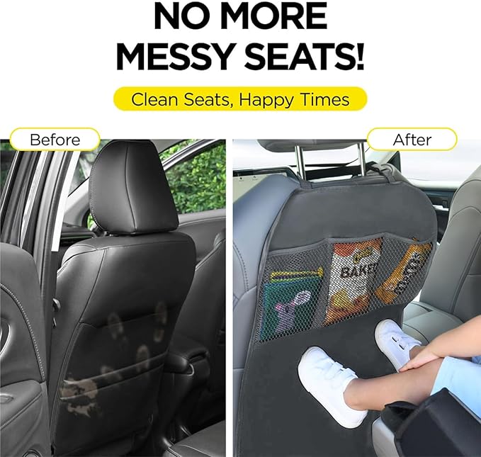 lebogner Back Seat Cover for Kids + 3 Pocket Storage Organizer, 2 Pack X-Large Multifunctional Kick Mats Backseat Protector, Car Seat Back Protectors for Vehicles to Protect from Dirt & Scuffs, Grey