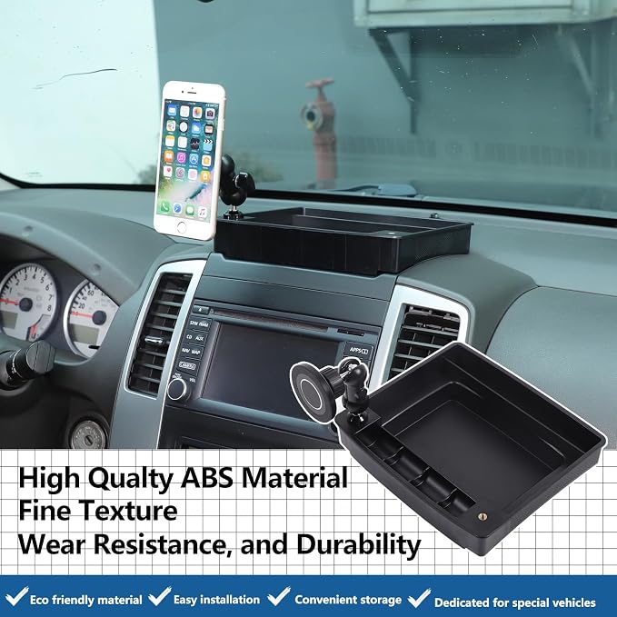 Car Dashboard Storage Tray Compatible with Nissan Frontier 2009-2017 ABS Dashboard Non-Slip Storage Organizer Tray with Phone Holder Mount Interior Accessories (Style E)