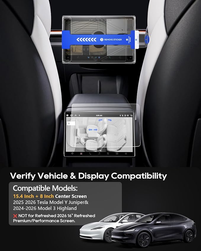 LFOTPP 15.4" & 8" Screen Protector for 2024-2026 Tesla Model 3 Highland | & 2025-2026 Model Y Juniper, Fit Standard 15.4", Not fit Refreshed 16" Screen, [More Clear& Smooth] 9H Glass 15.4"