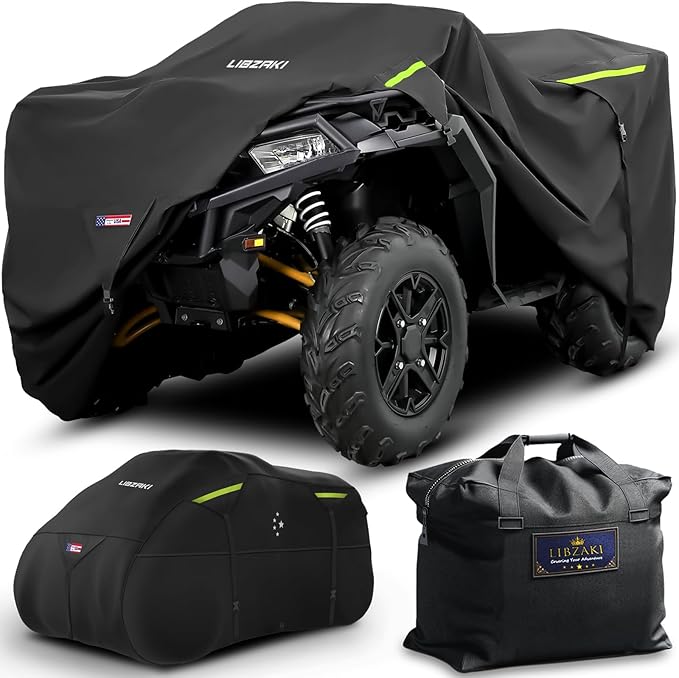 600D ATV Cover - Waterproof Heavy Duty Trailerable Quad Cover - All Season Weather Proof Outdoor UV Protection for Polaris, Kawasaki, Yamaha, Suzuki, Can-Am - Black