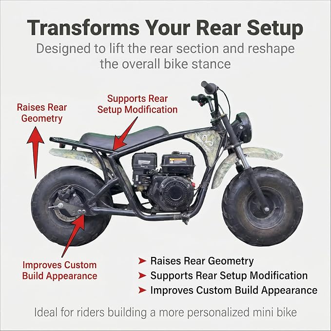 Mini Bike Bolt On Stretch Tab For Coleman B200R RB200 Realtree RT200 MEGA moto B212 MAX (2 inch lift/drop)