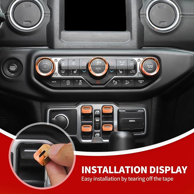 JeCar JL Switch Button Covers Window Control Air Conditioner Headlight Volume Radio Knob Trims Interior Accessories Compatible with Jeep Wrangler JL JLU 2018-2026 & Gladiator JT 2020-2026, Orange