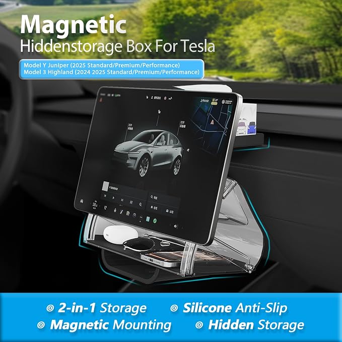 Under Screen Storage Organizer Compatible with Tesla Model Y Juniper 2025 /Model 3 Highland 2024 Center Console Organizer Tray Accessories