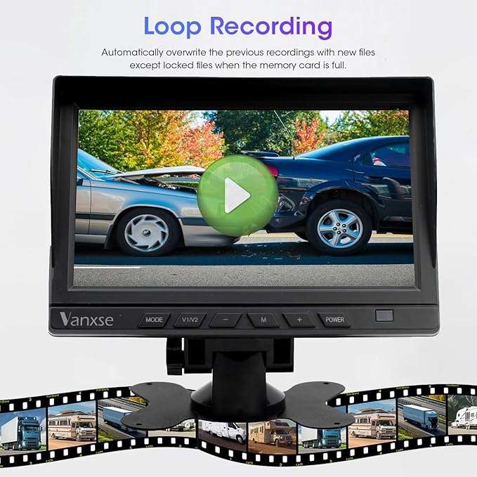 HD Wired RV Backup Camera System Kit,7 inch IPS Dual Split Screen Monitor DVR Recording IP69 Waterproof 1080P Front View Rear View Reverse Cameras Parking Lines for Truck/Semi-Trailer/Box Truck