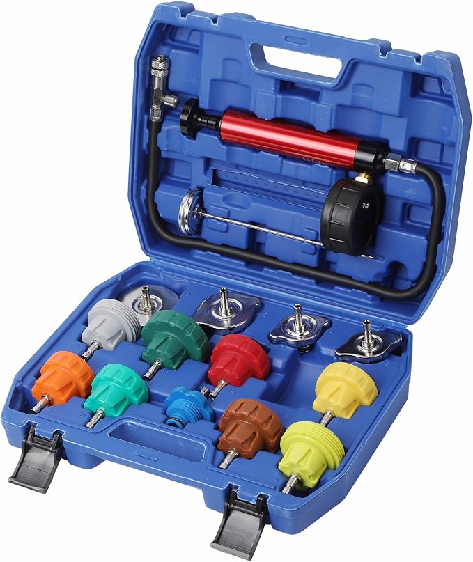 Coolant Pressure Tester Kit, Radiator Pump Pressure Tester with Vacuum Pump Vacuum Purge & Refill Tool, Automotive Cooling System Water Tank Leak Detection Tool (15 PCS)