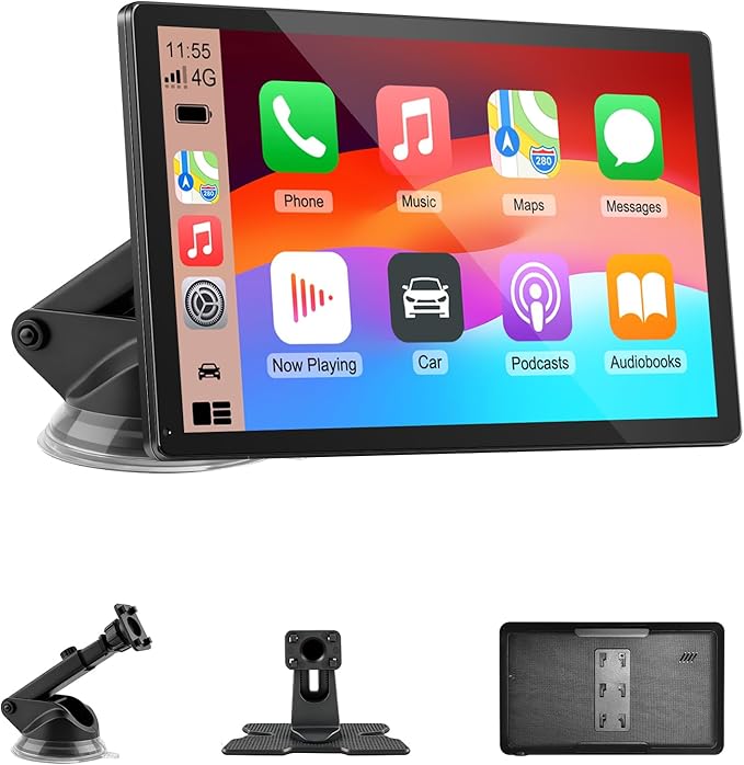 CarPlay Screen for Car, 9'' Wireless CarPlay & Android Auto - Smart Portable Touchscreen with Bluetooth/FM, Mirror Link, Voice Control, GPS Navigation, Hands-Free Calling, Plug & Play Car Play Screen