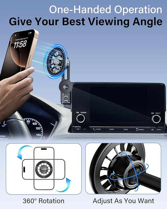 Car Phone Holder for VW/Volkswagen Atlas/Altas Cross Sport 2024 2025 Accessories 12-Inch Screen Fixed Clip, Automobile Cradles Magnetic Phone Mount Compatible with MagSafe, Magnets Cell Phone Base
