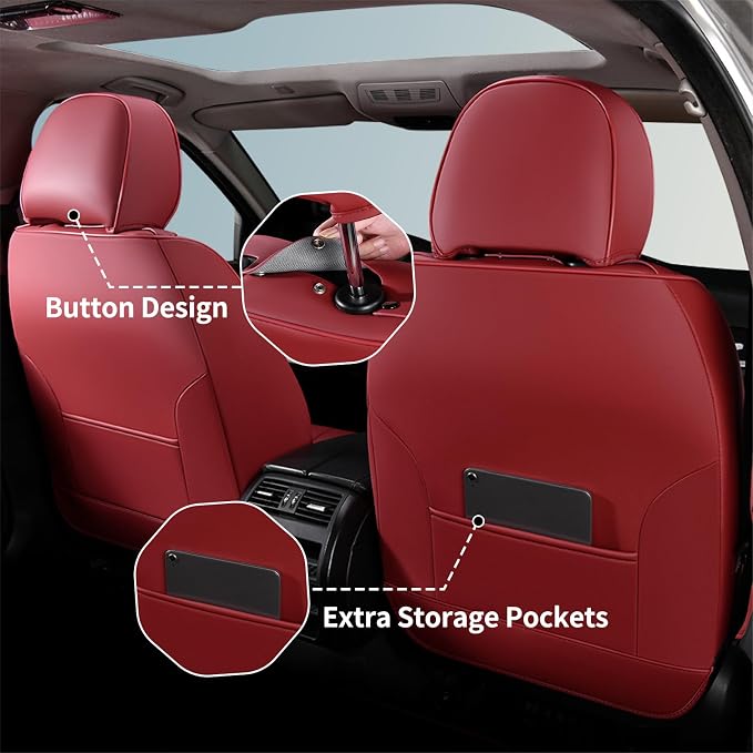 FLORICH Universal Seat Covers, 2-Seater Waterproof Nappa Leather Car Seat Covers, Automotive Seat Covers Car Seat Protector Fit for Most Cars - Red
