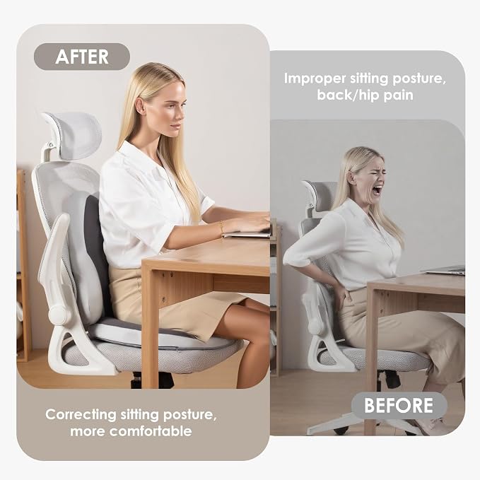 FLORICH Car Seat Cushion and Back Support for Car Ultrathick Memory Foam Office Chair Cushions with Lumbar Support Pillow for Sciatica & Back & Tailbone Pain Relief (Grey)