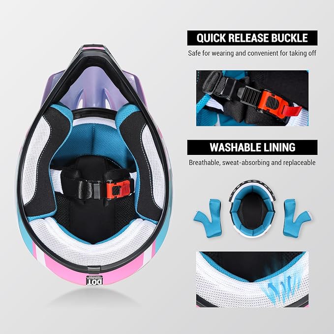 Youth Dirt Bike Helmet DOT Approved, Kids Motocross Full Face Helmet with Adjustable Goggles Riding Gloves & Storage Bag, Off-Road Sport Gear Set for Boys Girls ATV UTV