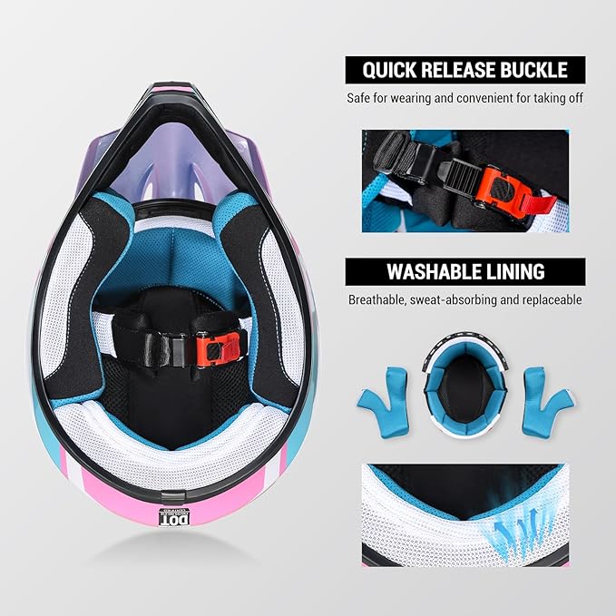 Youth Dirt Bike Helmet DOT Approved, Kids Motocross Full Face Helmet with Adjustable Goggles Riding Gloves & Storage Bag, Off-Road Sport Gear Set for Boys Girls ATV UTV