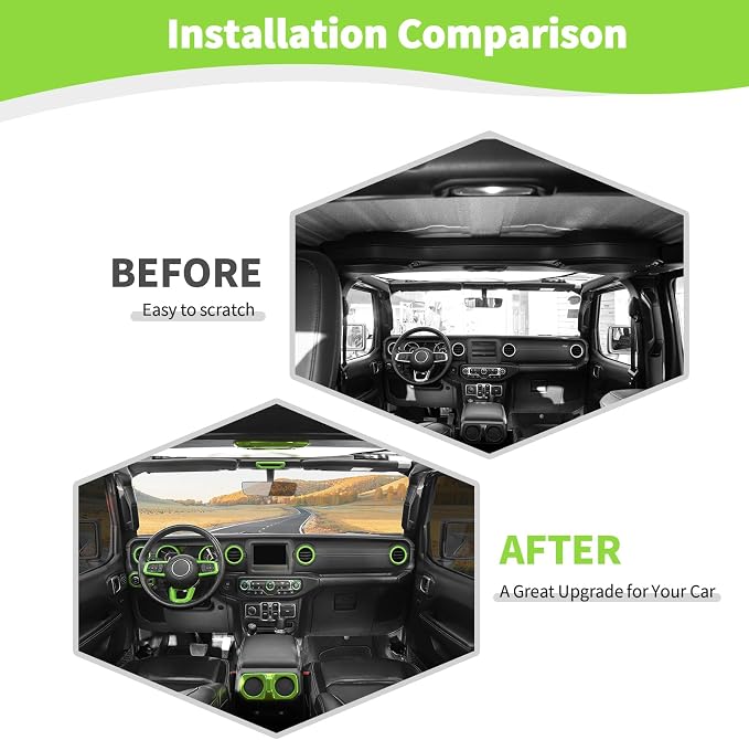 RT-TCZ for Jeep JL Green Interior Trim Cover Kit for Jeep Wrangler JL JLU 2018-2023 AC Vent Trim Rings Green Interior Accessories 20pcs