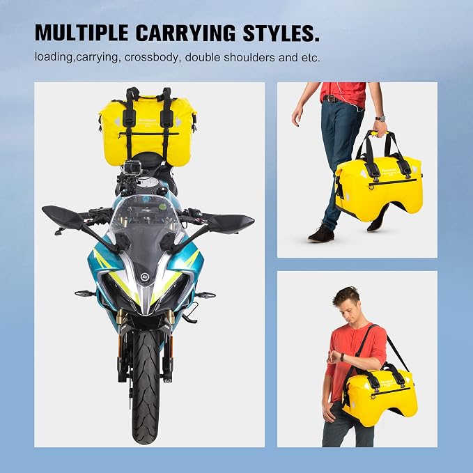 WILD HEART Dry Motorcycle Tail bag 70L/50L With Rope Straps and Inner Pocket Waterproof PVC 500D for Travel,Motorcycle and so on