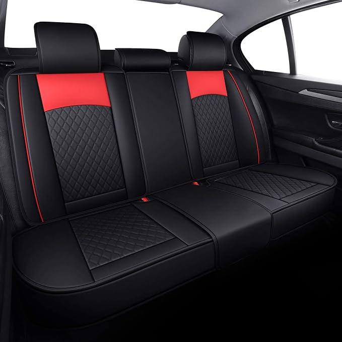Aierxuan Leather Universal Car Seat Covers Split Bench 40/60 for Corolla Civic Hyundai Elantra Sentra Acura Altima Highlander Optima Mazda Ford VW Volvo Audi Benz(Rear Seat/Black-Red)
