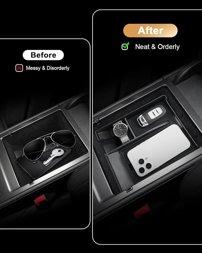ECOZEN Center Console Organizer Set For 2024-2026 Lincoln Nautilus - 2 Pcs Armrest Box Storage Tray + TPE Lower Center Console Organizer Tray For Lincoln Nautilus Hybrid 2024-2026 Accessories