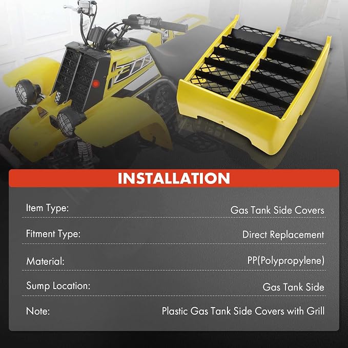 A-Premium Yellow Plastic Gas Tank Side Covers with Grill | Compatible with Yamaha Banshee 350 1987-2006 2-PC Set