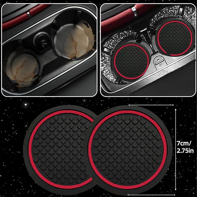 NBTEPEM 10 Pcs Car Floor Mats Full Set Car Accessories, Microfiber Leather Steering Wheel Covers 14.5-15 inch, Center Console Cover, Seat Belt Pads, Cup Coasters, Universal Interior Decor(Red)