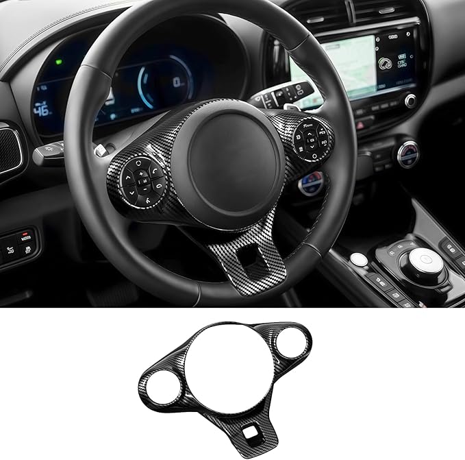 Steering Wheel Button Panel Cover Interior Steering Handle Button Frame Protective Cover Compatible with Kia Soul 2020-2025 Accessories (Carbon Fiber Style)