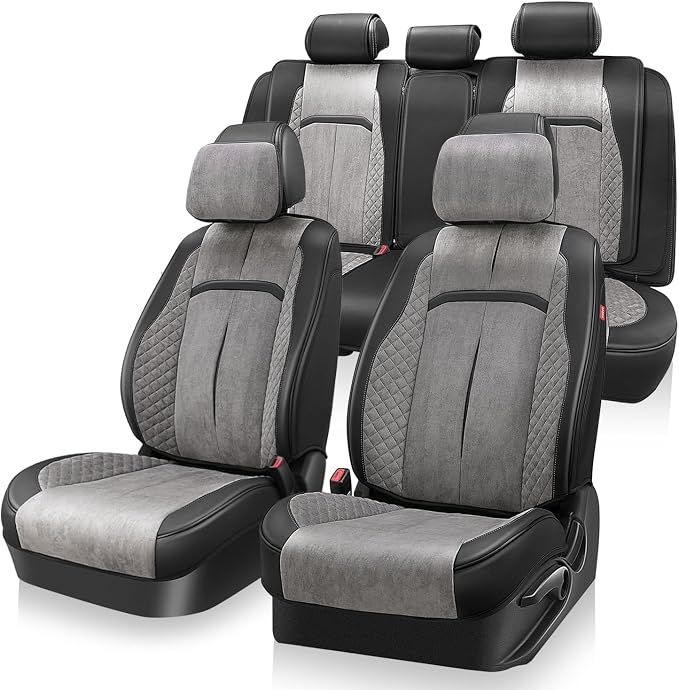 Auto Dynasty Car Seat Covers Full Set, Automotive Seat Covers for Cars Breathable Waterproof, Universal Anti-Slip Car Interior Protectors Compatible Airbag Fit Most Cars, Gray, Voris Series