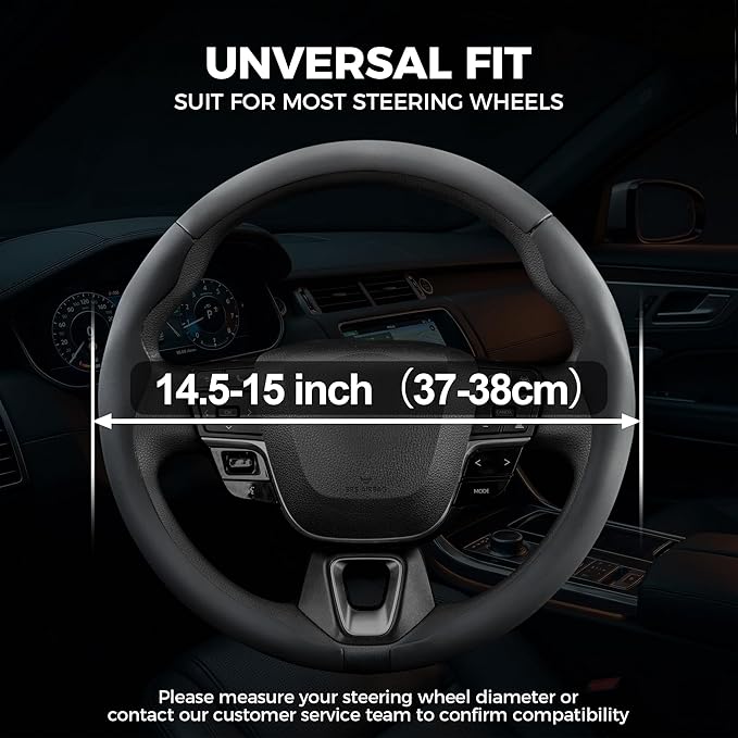 West Llama 3 Piece Leather Steering Wheel Cover, 14.5-15 Inch 3 Pc Auto Car Steering Wheel Cover Universal Fit for 99% Cars, SUVs, Trucks (Black)