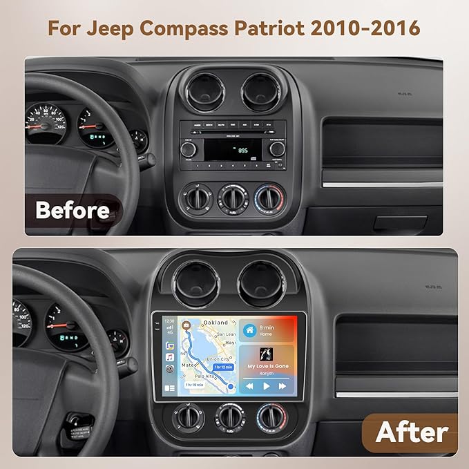 [4+128G] Hikity Android 15 Car Stereo for Jeep Compass Patriot 2010-2016 Wireless Carplay Android Auto, 10'' in-Cell Touchscreen Radio 5G WiFi Bluetooth 5.0 Mirror Link GPS SWC FM/RDS/EQ Backup Cam