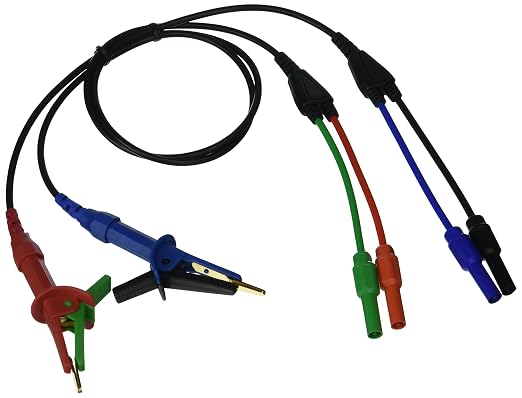 Extech 380565 Kelvin Clip Test Lead Set - 4-Wire Banana to Alligator for Extech 380580 Milliohm Meter, 27.5″ Leads, Spare Replacement Leads | Banana to alligator leads, 27.5in length, replacement set, milliohm accessory, 6 month warranty