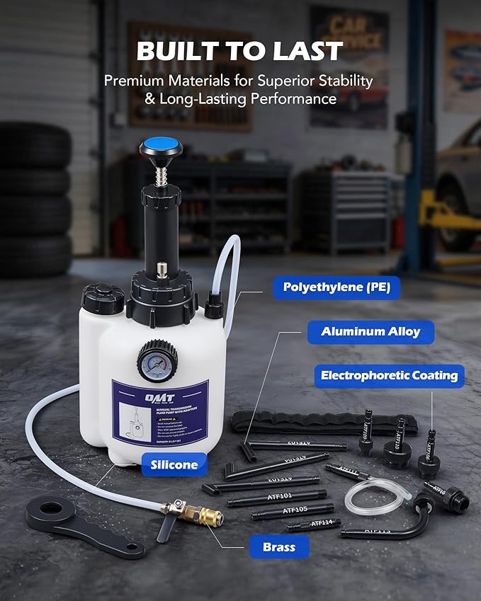 Orion Motor Tech Transmission Fluid Pump, 3L Transmission Filler Pump with 12pc ATF Aluminum Adapters, Manual Transmission Fluid Transfer Pump with Pressure Gauge, Transmission Dispenser Oil Pump Tool