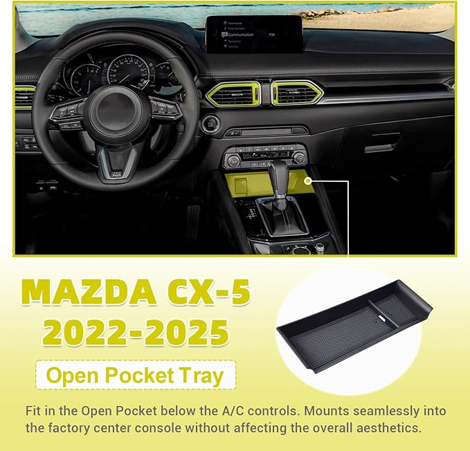 Dashboard Organizer & Front Console Divider & Armrest Storage Box Compatible with 2022 2023 2024 2025 Mazda CX-5 Accessories, Center Console Compartment Behind Screen Storage Tray Open Pocket Cover