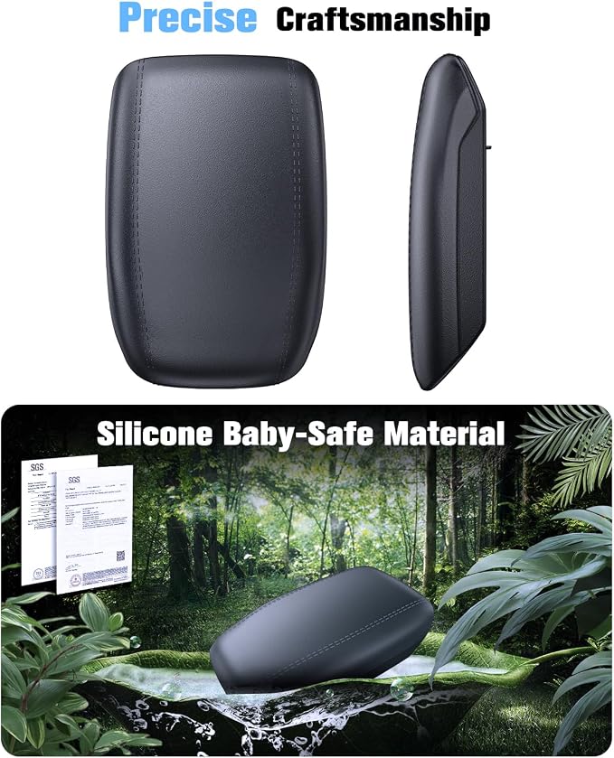 For 2024~2026 Ford Ranger 2-in-1 Silicone Center Console Armrest Cover& Armrest Hidden Privacy Tray - [OEM Design& Friendly Liquid Silicone Rubber] - Thin Black