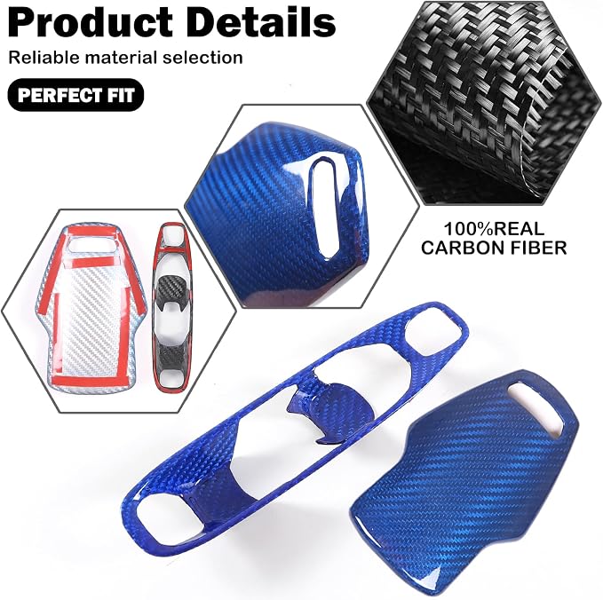 Set of 2 Genuine Carbon Fiber Gear Shift Panel Cover Trim for Corvette C8 2020-2025 Gear Shift Knob Head Protection&Console Gear Shift Button Panel P D Auto M Button Frame Accessories (Blue)