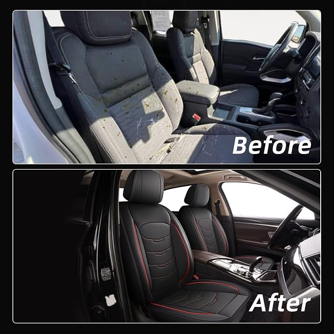 Car Seat Covers Fit for Dodge Challenger 2008-2025 Front Set Luxury Leather Seat Cushion Waterproof Automotive Seat Protectors(2 Seat, Black&Redline)