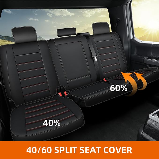 Custom Fit for Chevy Silverado Seat Covers/GMC Sierra Seat Covers 2007-2025 2026 Pickup 1500 2500HD 3500HD Trail Boss Z71 Crew Double Extended Cab Leather Seat Cushion Covers (Full Set, REDLINE)
