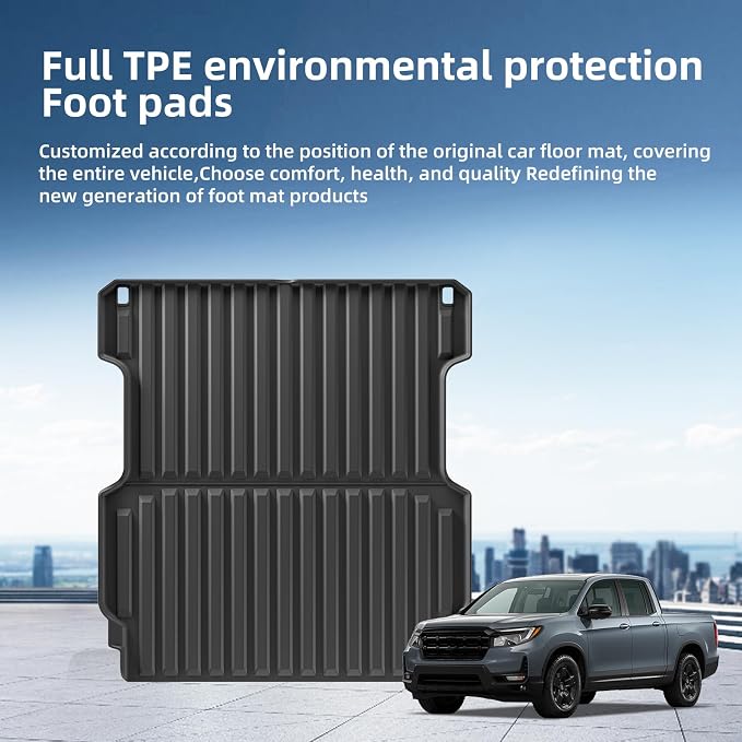 SMABEE Truck Bed Mat for 2017-2026 Honda Ridgeline Crew Cab 5.3FT, TPE All Weather Cargo Liner Bed Liner for Ridgeline Accessories Inteior Black