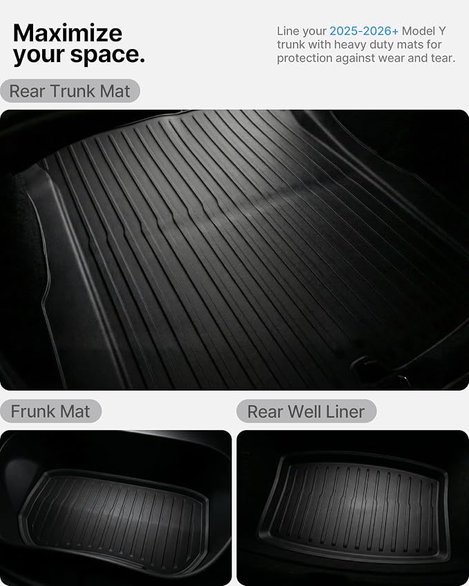 6Pcs Floor Mats for Tesla Model 3 Highland 2024-2026 All Trims, Injection Molded Virgin TPE with Aluminum Dead Pedal — All-Weather Cargo Liners with Frunk/Trunk Lower Storage