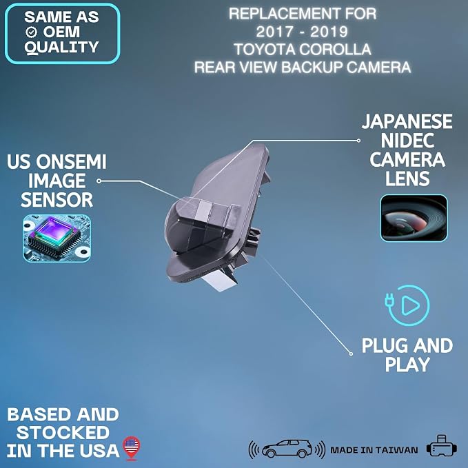 Backup Camera Replaces for 2017-2019 Toyota Corolla OE Part # 867A0-02040, 8679002160 (w/o Smart Entry System)