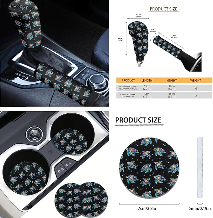 AFPANQZ Turtle Tropical Flowers 11 Pcs Car Seat Cover of Front Rear Full Set Car Accessories Include Hand Brake and Gear Shift Knob Cover, Seat Belt Pads, Steering Wheel Cover for Womens