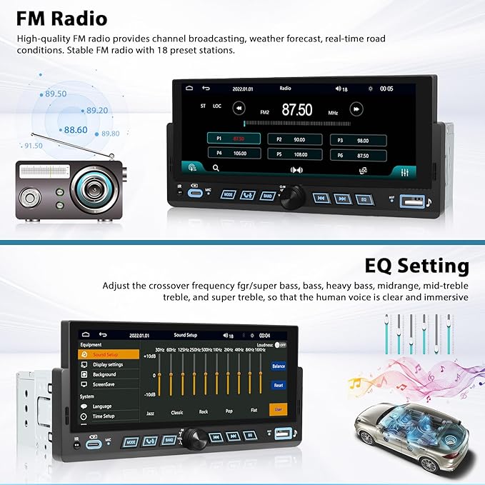 Inefala 6.86" Wireless Carplay Car Stereo Single Din Touchscreen Radio Android Auto Bluetooth 5.2 Backup Camera Car Audio Receiver USB Type C FM EQ SWC MIC