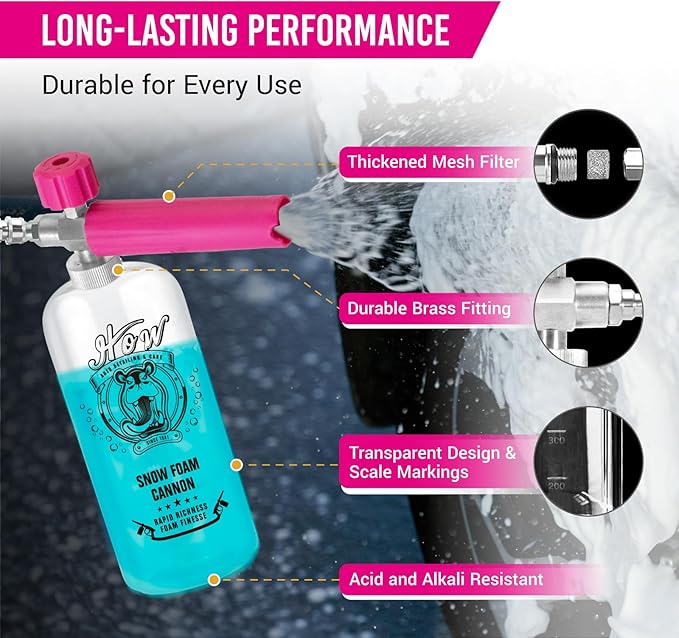 H.O.W DETAILING Short Pressure Washer Gun Kit with 1L Snow Foam Cannon, Foam Gun Car Wash Sprayer, 5 Nozzle Tips & 1/4'' Quick Connector