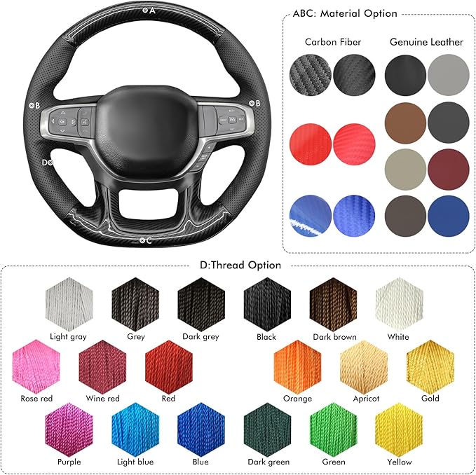 MEWANT Steering Wheel Covers for Dodge Ram 1500 TRX 2021-2024 Hand-Stitched Steering Wheel Wrap