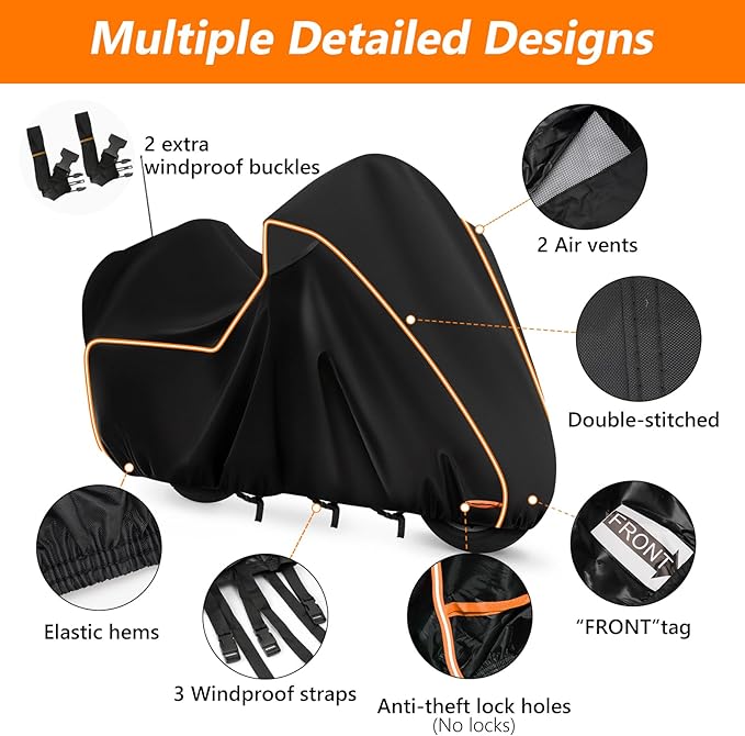 420D Motorcycle Cover for Harley Davidson Ultra Limited,Road Glide Limited,Gold Wing with Trunk Models Outdoor Bike Cover Windproof Heavy Duty Waterproof Protection Fits up to Motorcycles