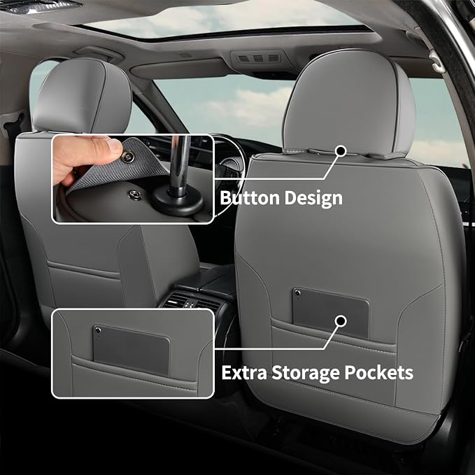 FLORICH Car Seat Cover Front Seats Leather Full Coverage Car Seat Covers Car Seat Protector Waterproof Seat Cushion Universal Fit for Most Cars Trucks SUV, Gray&Black