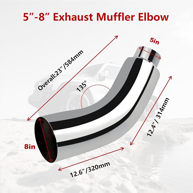 Universal 5" to 8" Exhaust Elbow Pipe with Steel Clamp - Silver Chrome or Black Painted for Car, Truck & Diesel
