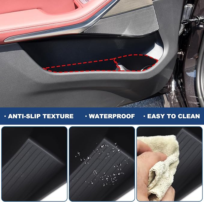 Car Front Door Storage Organizer for BMW X5 G05 2019-2025, Flexible TPE Material Waterproof & Scratch-Free Design, X5 Door Organizer with Anti-Slip Phone Holder, Eco-Friendly & Noise Reduction (Black)