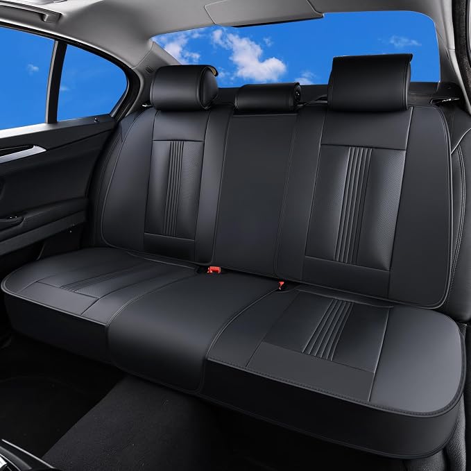 Huidasource Back Seat Cover, Nappa Leather Back Car Seat Cover with Ventilation Holes, Velcro Adjustable, Compatible with Seat Belts, Child Safety Seats, Fit for Most Cars SUV Trucks, Black