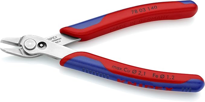 KNIPEX Electronics Super Knips XL (5.5-Inch), Blue and KNIPEX Long Nose Pliers With Cutter (2612200), Multi-Colour, 8 inches Bundle