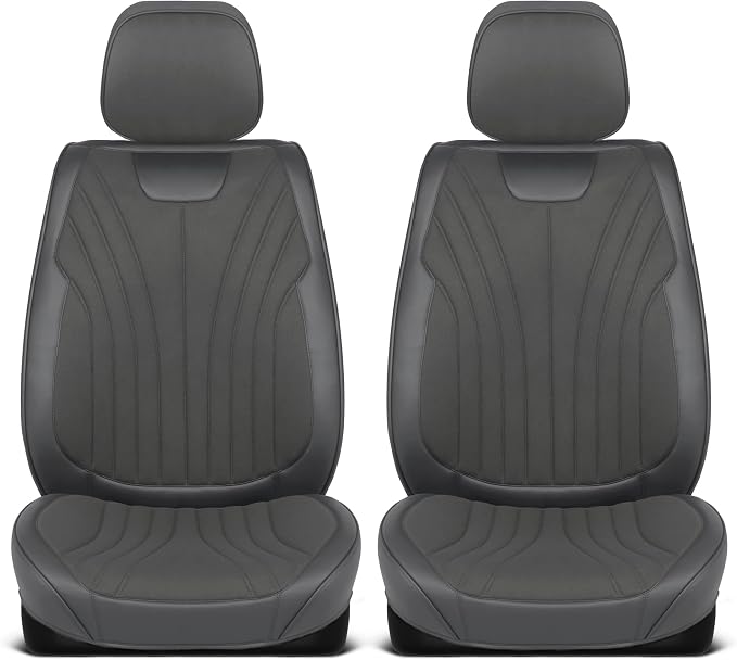MotorBox Haven Series Suede Edition Seat Covers for Cars, Front Seat Covers, Two-Tone Suede Style and PU Leather Gray Car Seat Covers for Cars Trucks SUVs, Front Seats Only