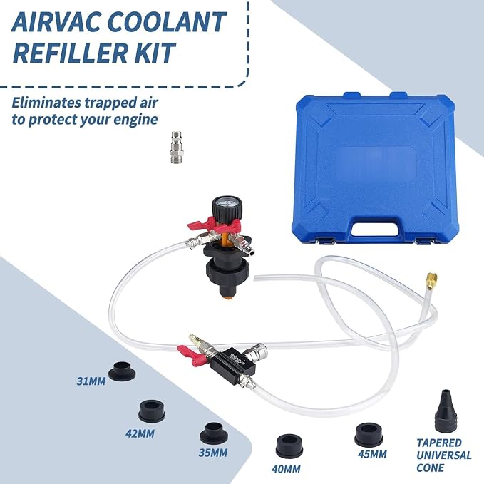 Coolant System Refiller Kit with 5 Adapters Radiator Pressure Tester Kit Eliminate Trapped Air Coolant Vacuum Refill Kit
