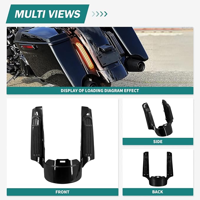 Motorcycle Rear Fender Extension Fascia Mudguard with LED Turn Signals Brake Running Lights Fit for Harley Touring CVO Road Glide Road King Electra Glide Street Glide 2014-up (Black Lens)
