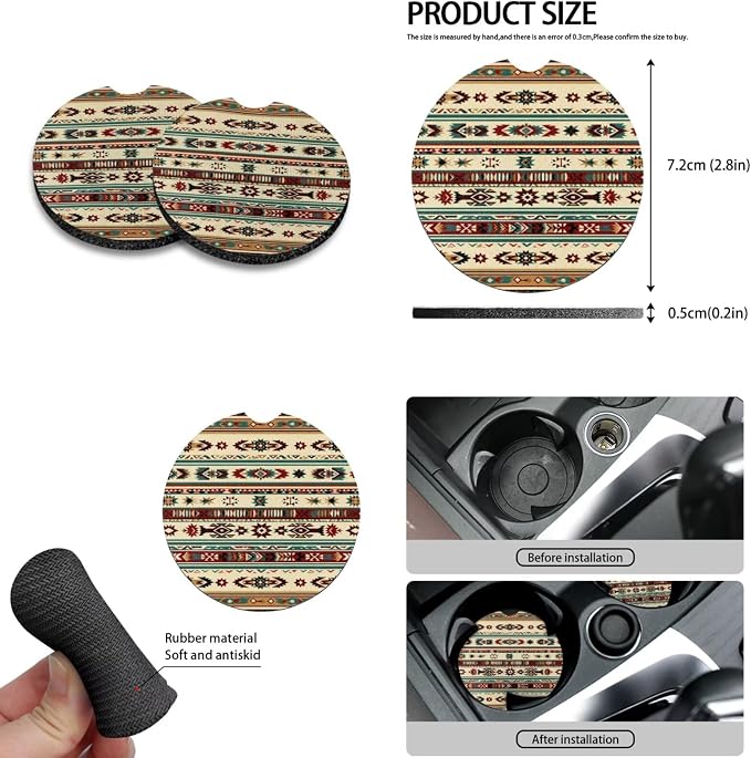 Howilath 10 Piece Universal Fit Ethnic Western Aztec Tribal Car Front Seat Cover with Steering Wheel Cover/Seatbelt Pads/Keychain/Armrest Cushion/Coasters, Easy to Install