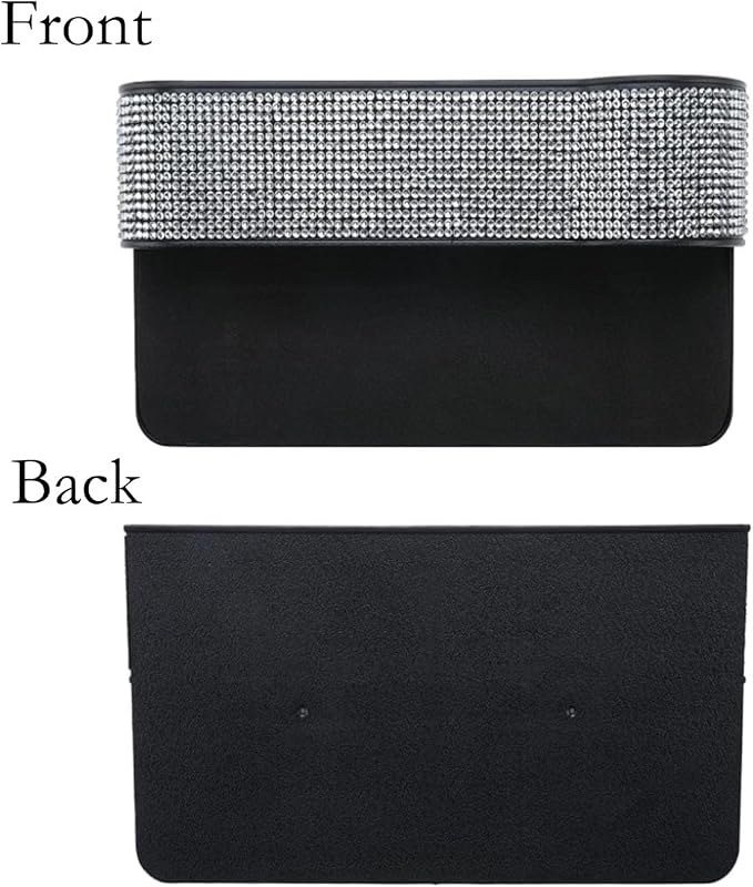 2 Pack Bling Bling Car Seat Organizer Front Seat Gap Filler with Crystal Rhinestones Diamond, PU Leather Car Seat Console Storage Organizer for Car Interior Accessories (2 Pack)